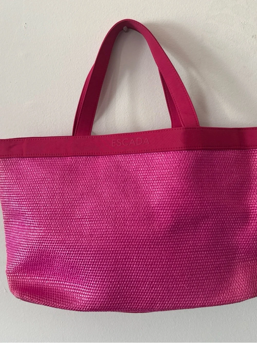 Escada Bright Pink Woven Tote with Rope Drawstrings